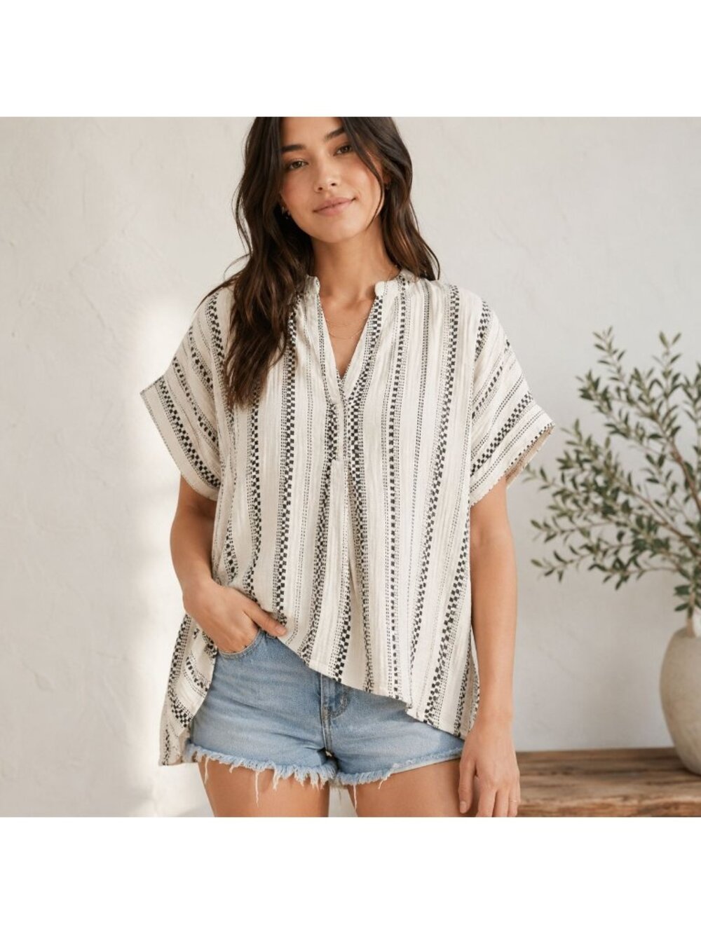 Madewell Lightspun Lakeline Popover Popover Top Lagonlook Gauze Jacquard Stripe